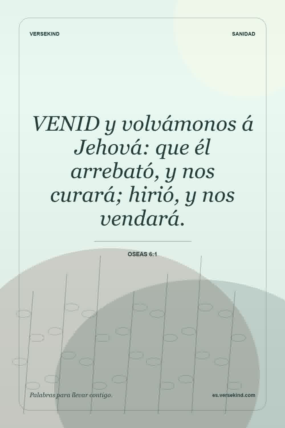 VENID y volvámonos á Jehová: que él arrebató, y nos curará; hirió, y nos vendará. — Oseas 6:1