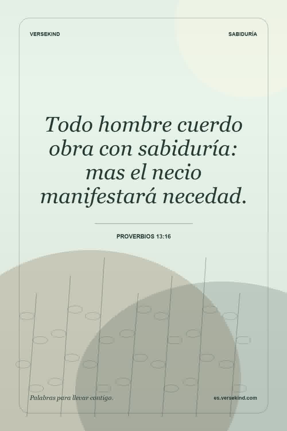 Todo hombre cuerdo obra con sabiduría: mas el necio manifestará necedad. — Proverbios 13:16