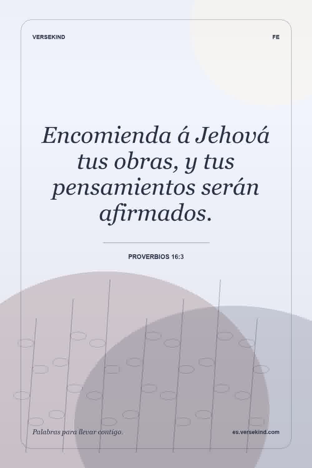 Encomienda á Jehová tus obras, y tus pensamientos serán afirmados. — Proverbios 16:3