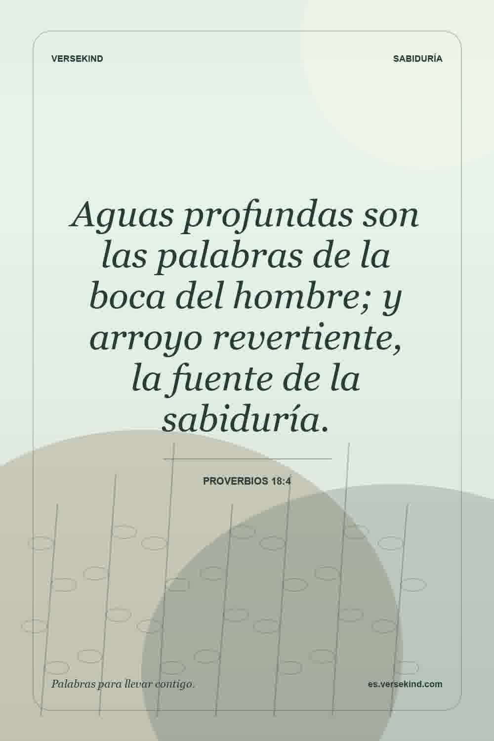 Aguas profundas son las palabras de la boca del hombre; y arroyo revertiente, la fuente de la sabiduría. — Proverbios 18:4