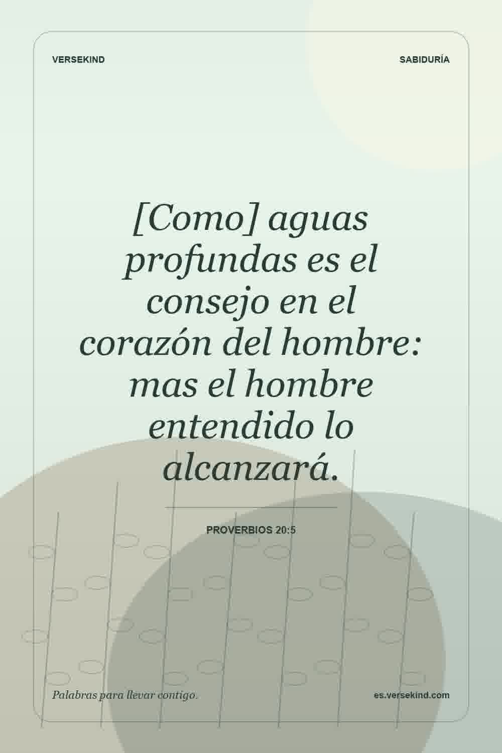 [Como] aguas profundas es el consejo en el corazón del hombre: mas el hombre entendido lo alcanzará. — Proverbios 20:5