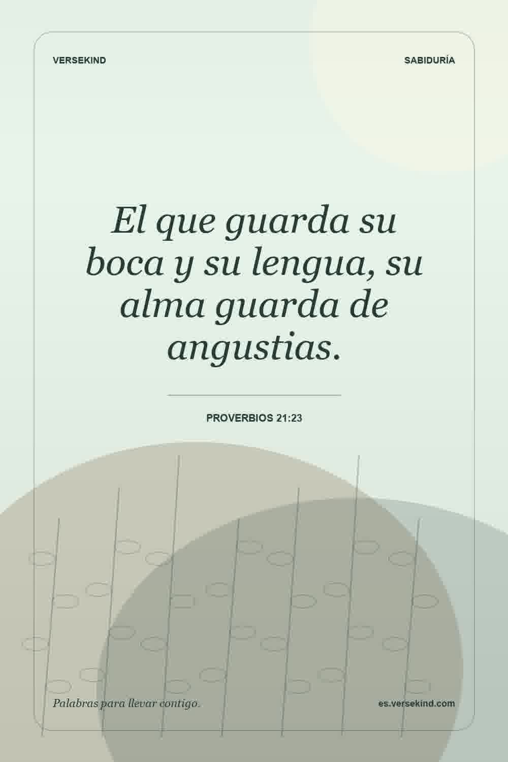 El que guarda su boca y su lengua, su alma guarda de angustias. — Proverbios 21:23