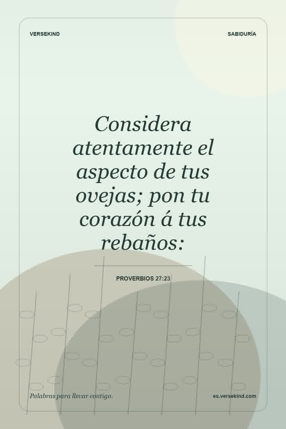 Considera atentamente el aspecto de tus ovejas; pon tu corazón á tus rebaños: — Proverbios 27:23