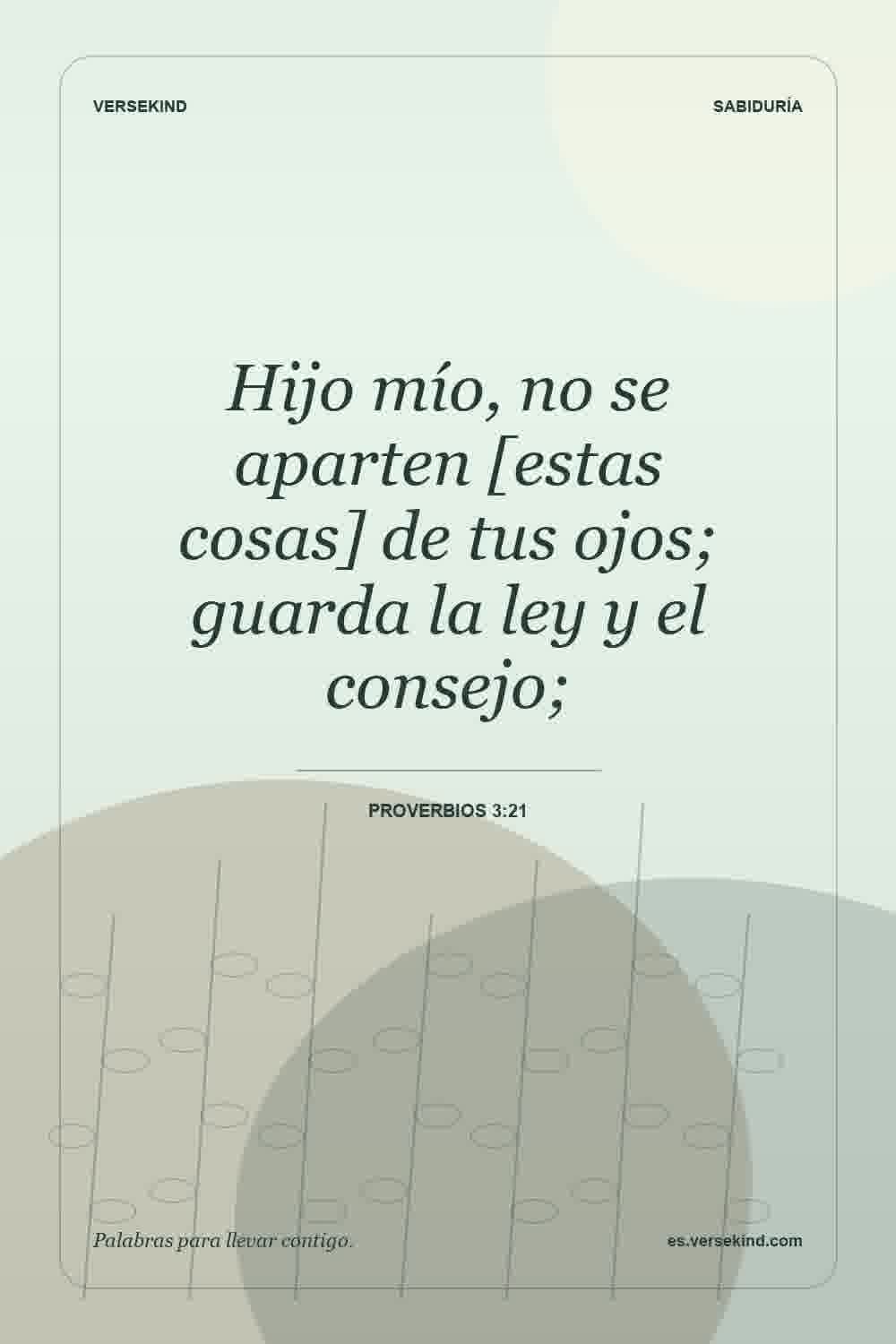 Hijo mío, no se aparten [estas cosas] de tus ojos; guarda la ley y el consejo; — Proverbios 3:21