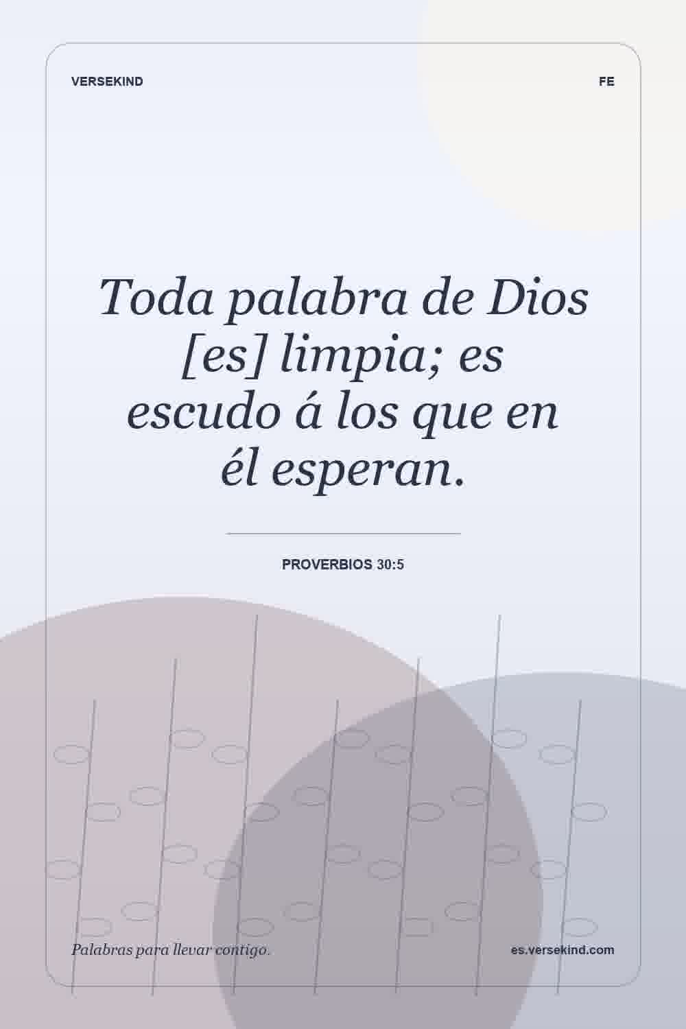 Toda palabra de Dios [es] limpia; es escudo á los que en él esperan. — Proverbios 30:5