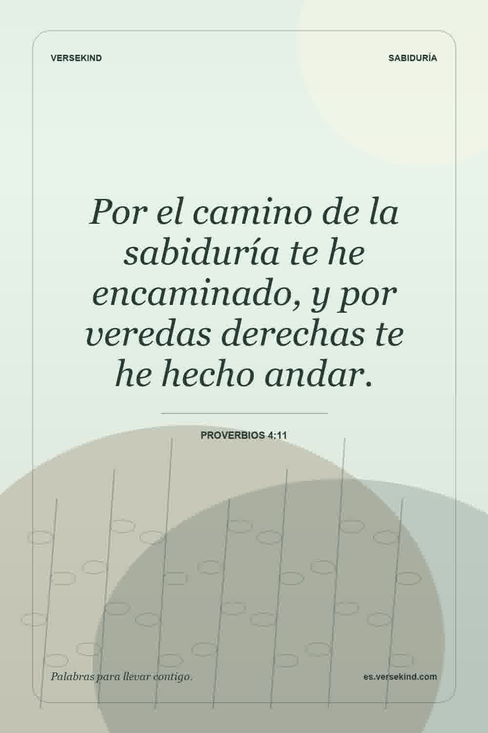 Por el camino de la sabiduría te he encaminado, y por veredas derechas te he hecho andar. — Proverbios 4:11