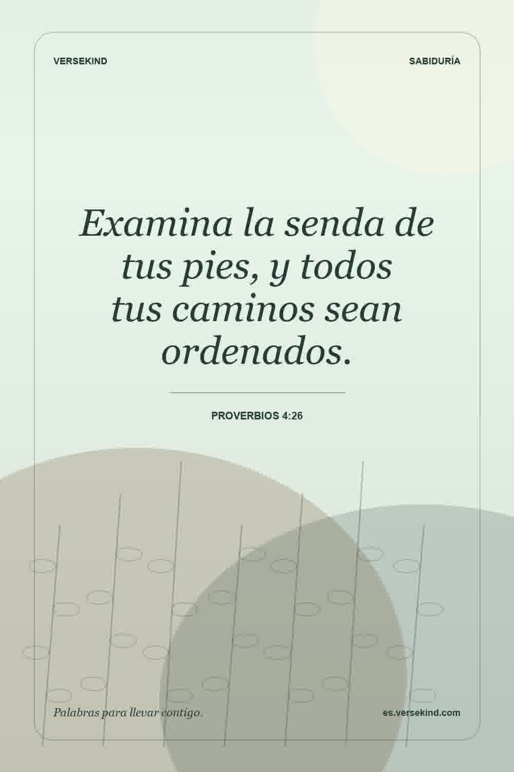 Examina la senda de tus pies, y todos tus caminos sean ordenados. — Proverbios 4:26