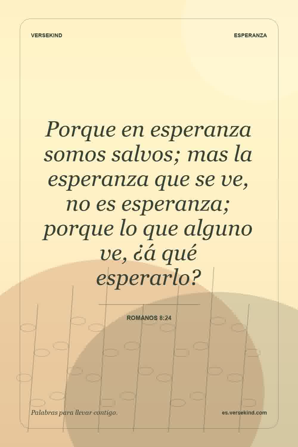 Porque en esperanza somos salvos; mas la esperanza que se ve, no es esperanza; porque lo que alguno ve, ¿á qué esperarlo? — Romanos 8:24