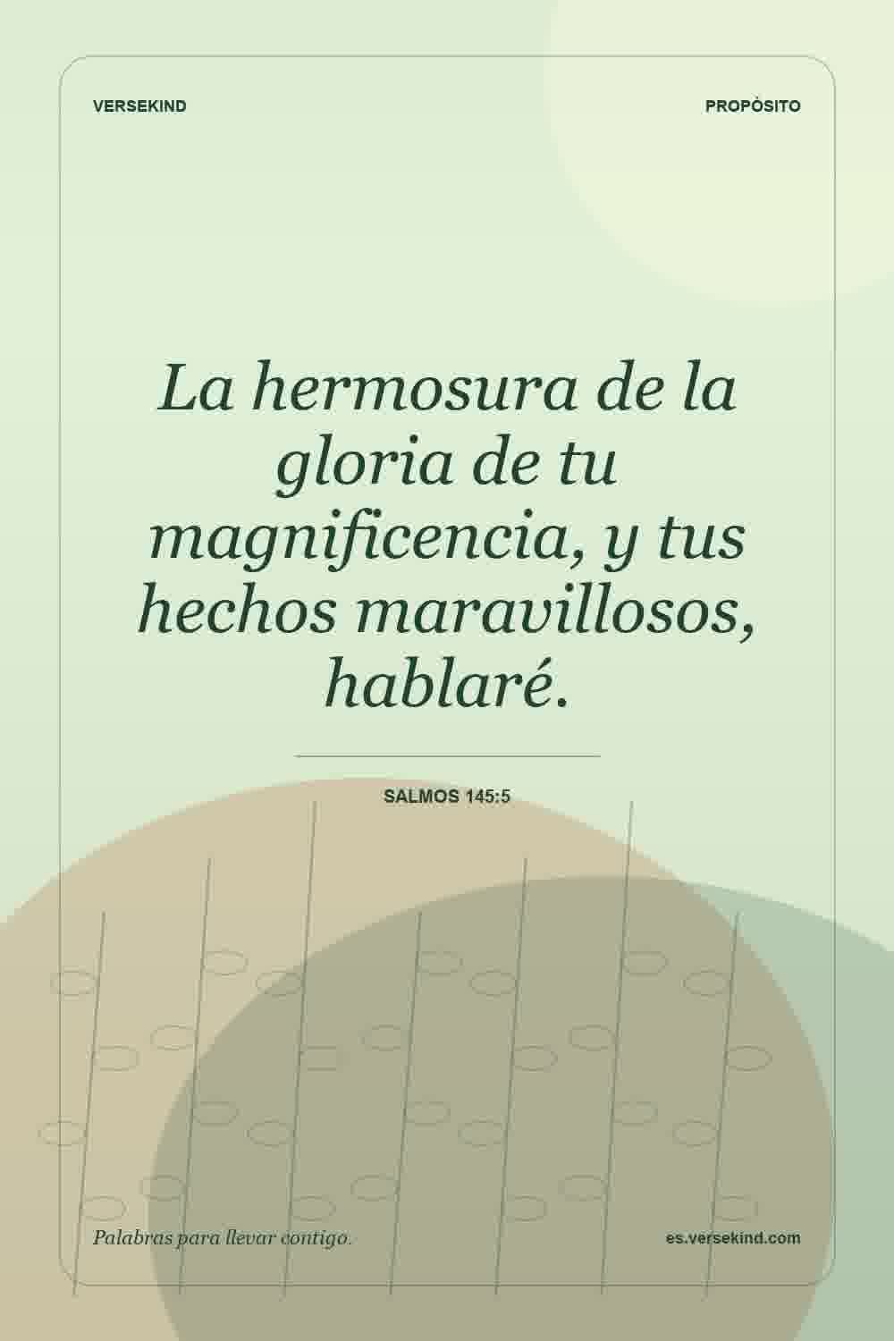 La hermosura de la gloria de tu magnificencia, y tus hechos maravillosos, hablaré. — Salmos 145:5