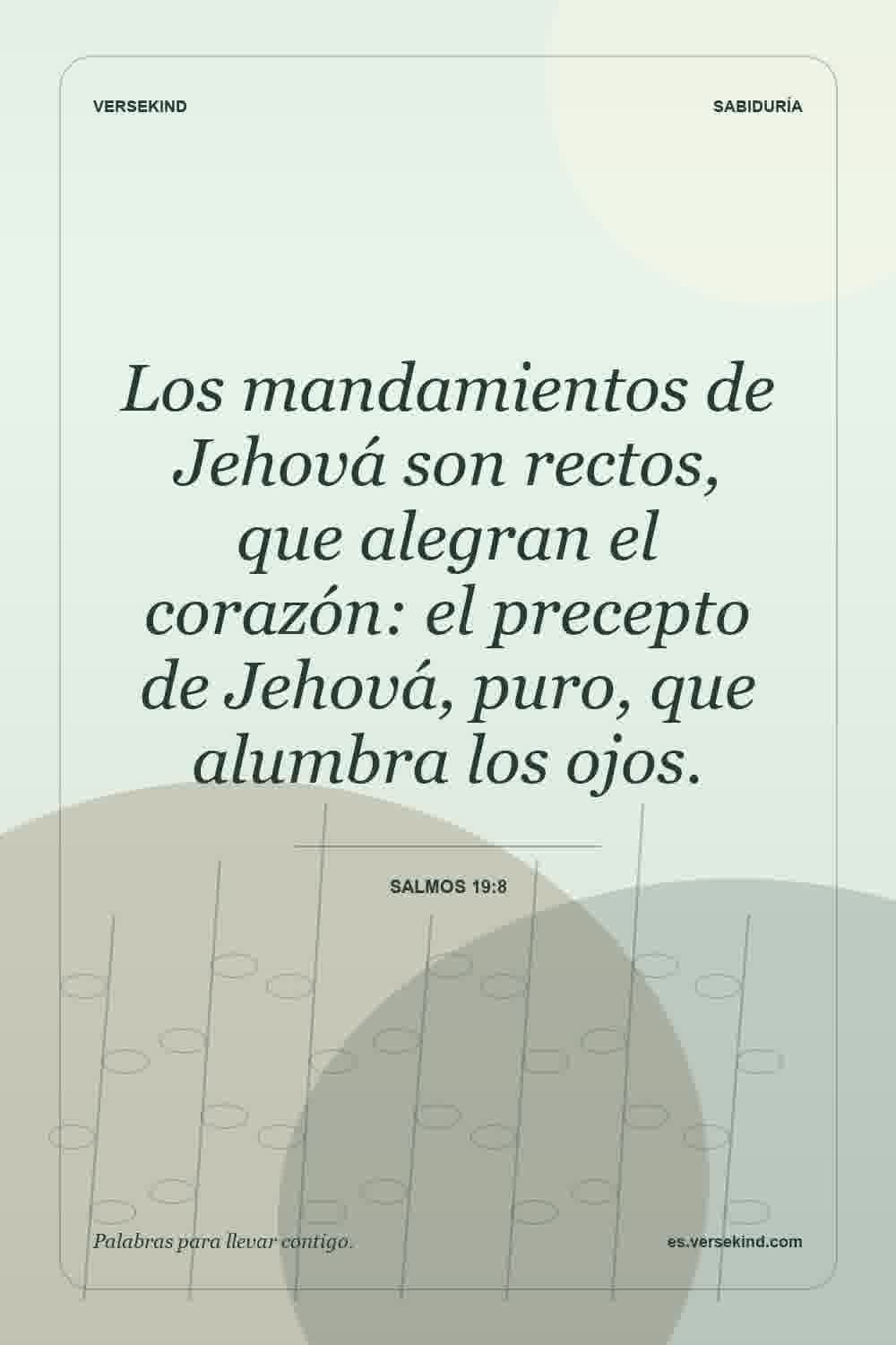 Los mandamientos de Jehová son rectos, que alegran el corazón: el precepto de Jehová, puro, que alumbra los ojos. — Salmos 19:8