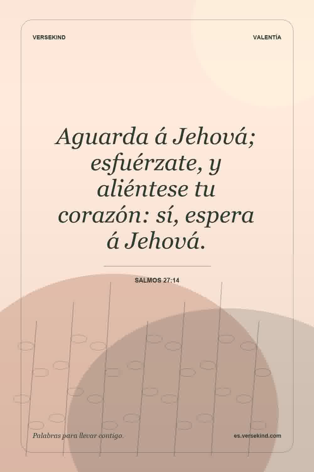 Aguarda á Jehová; esfuérzate, y aliéntese tu corazón: sí, espera á Jehová. — Salmos 27:14