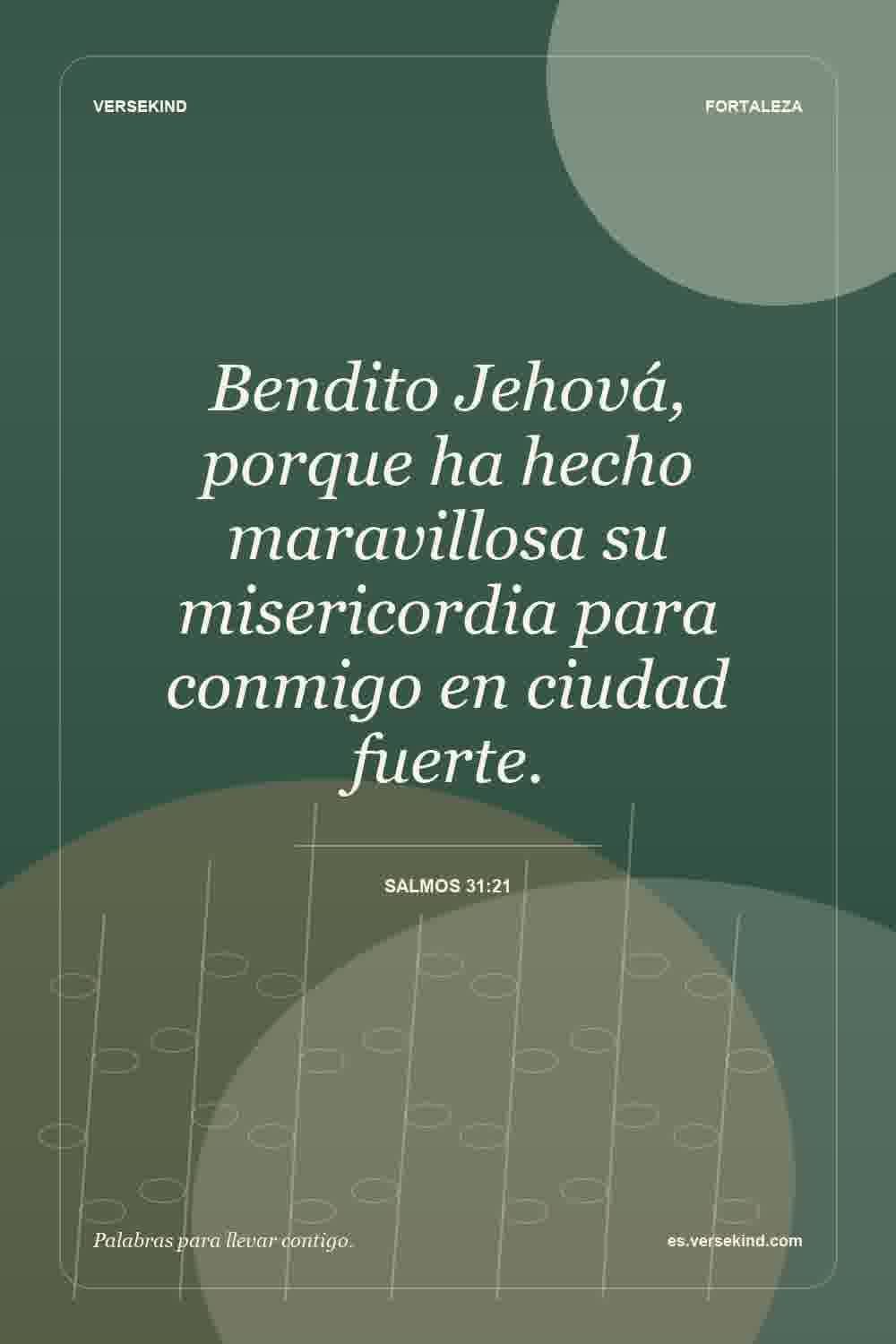 Bendito Jehová, porque ha hecho maravillosa su misericordia para conmigo en ciudad fuerte. — Salmos 31:21