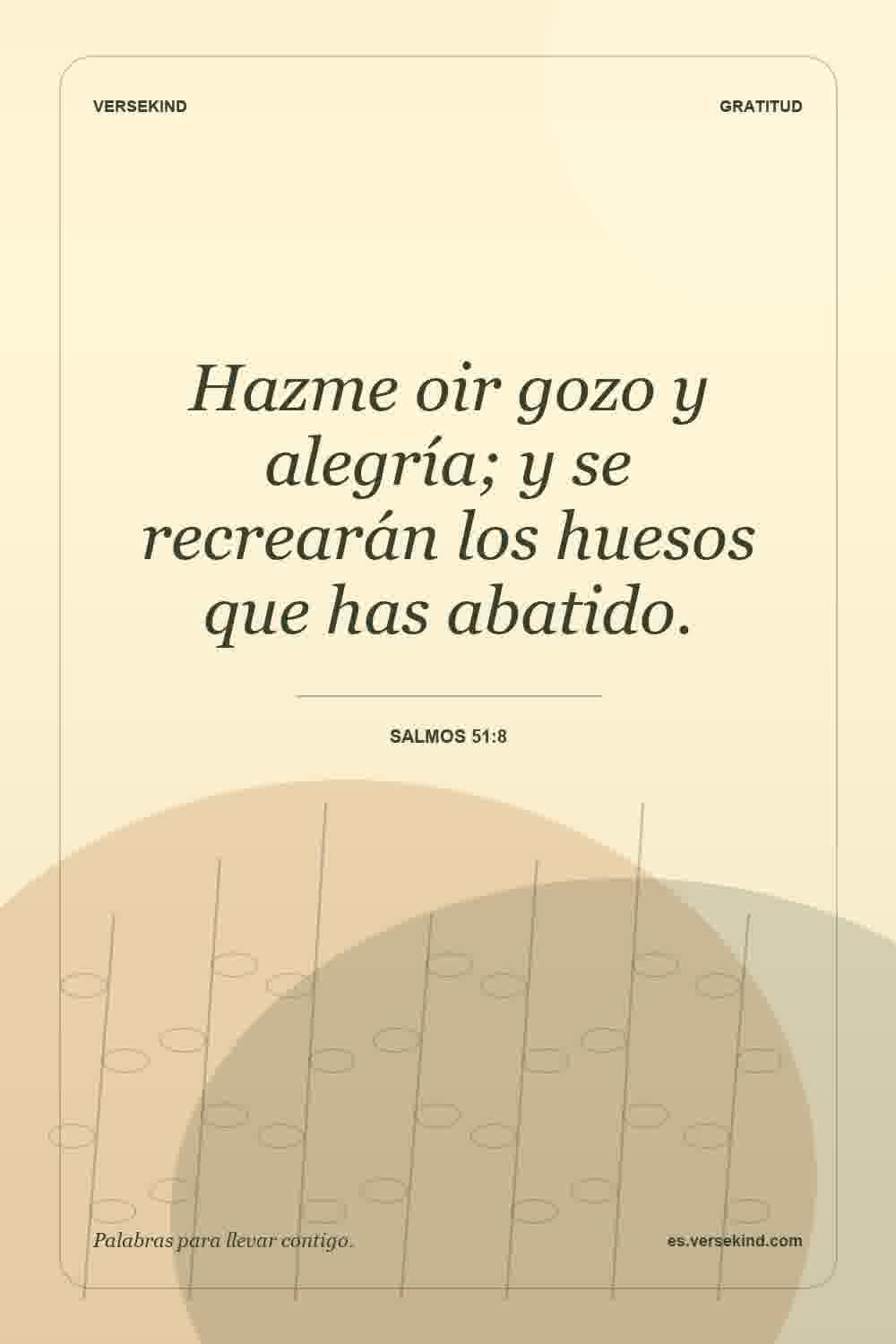 Hazme oir gozo y alegría; y se recrearán los huesos que has abatido. — Salmos 51:8
