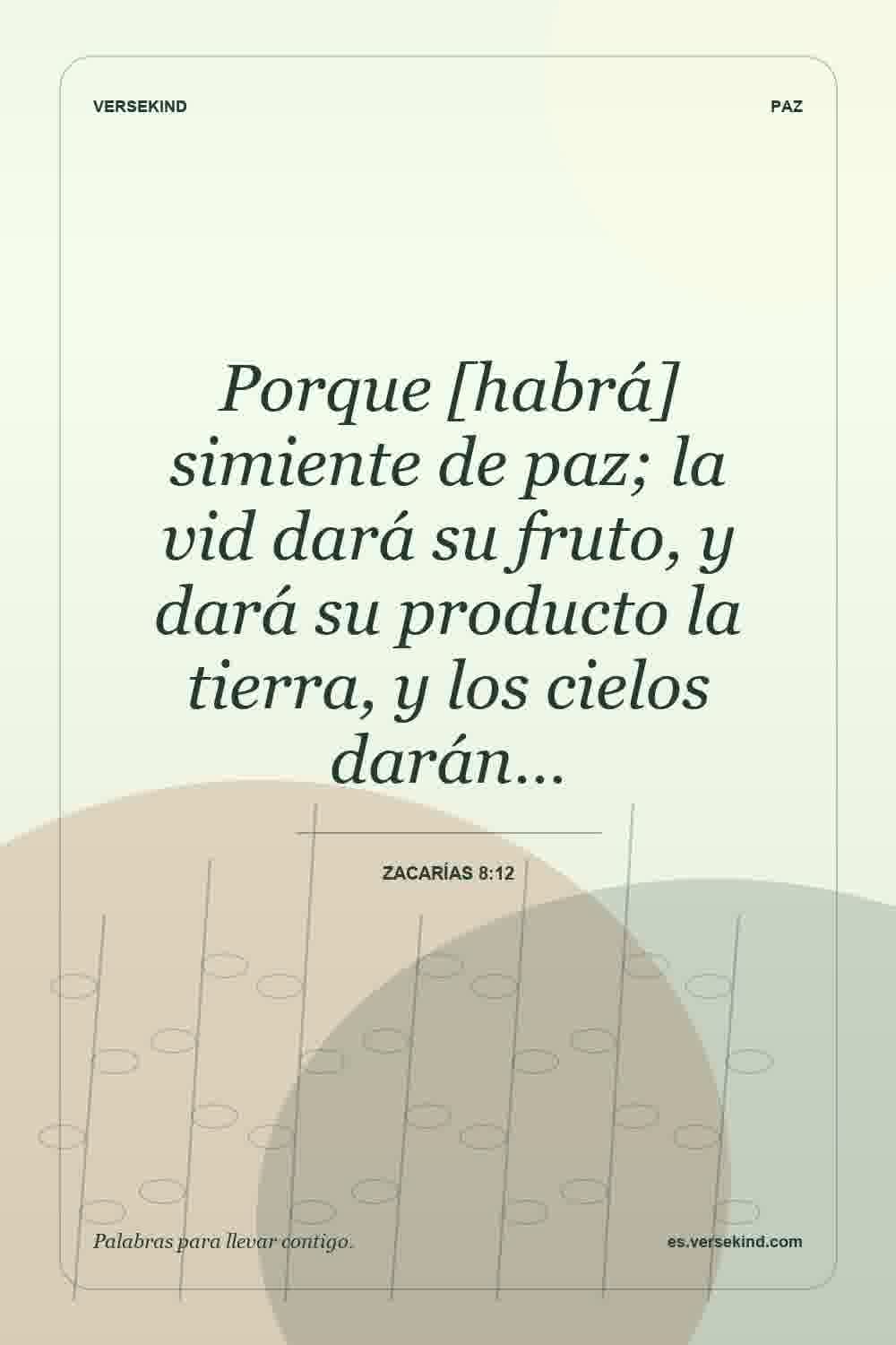 Porque [habrá] simiente de paz; la vid dará su fruto, y dará su producto la tierra, y los cielos darán… — Zacarías 8:12